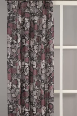 Aurora svart-vinröd gardiner - svart, beige o vinrött mönster