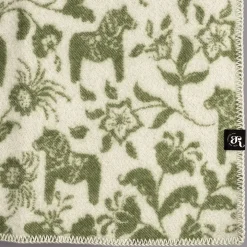 Barnfilt Leksand grön 65x95cm med dalahästar och kurbits