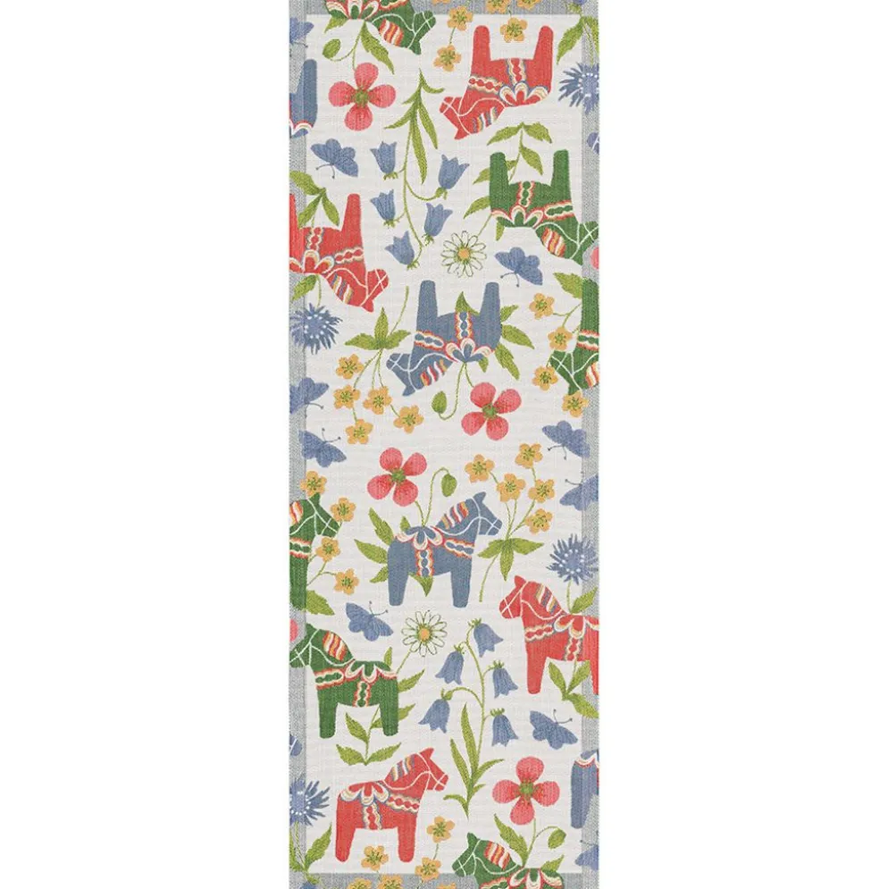 Blomsterhäst löpare 35X100 – Ekologisk bomull med dalahästmotiv