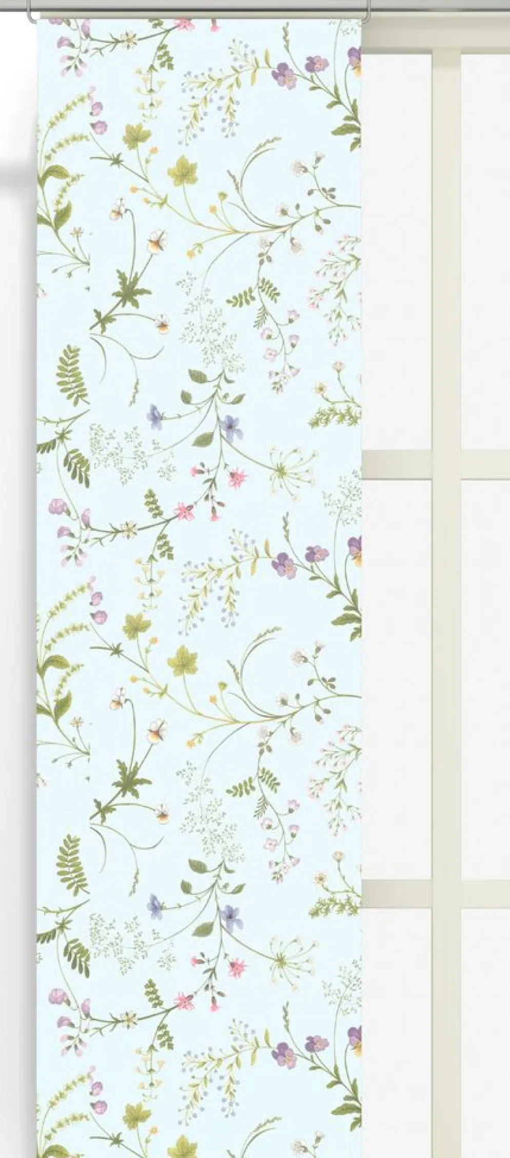 Blomsteryra ljusblå panelgardiner