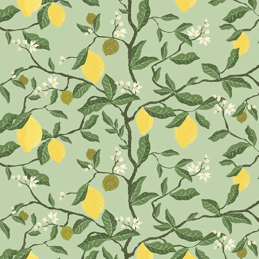 Citronträd grön - tyg med citroner