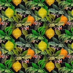 Citrus svart tyg – Elegans med färgstarka citrusdetaljer