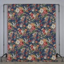 Dolores blå blommigt möbeltyg