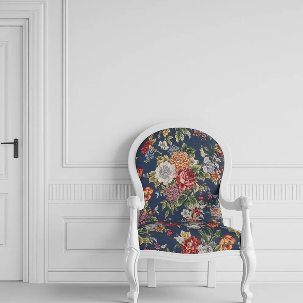 Dolores blå blommigt möbeltyg