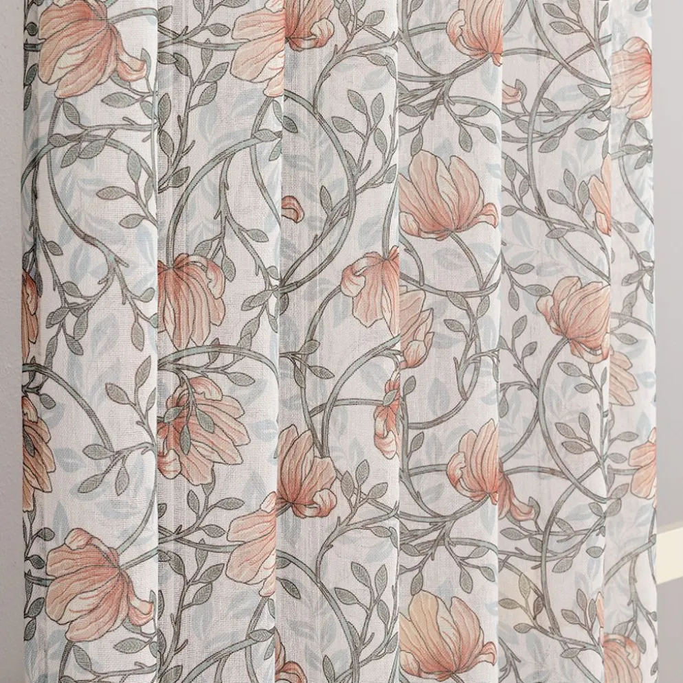 Emma grön skira gardiner med blomstermönster 140x250cm