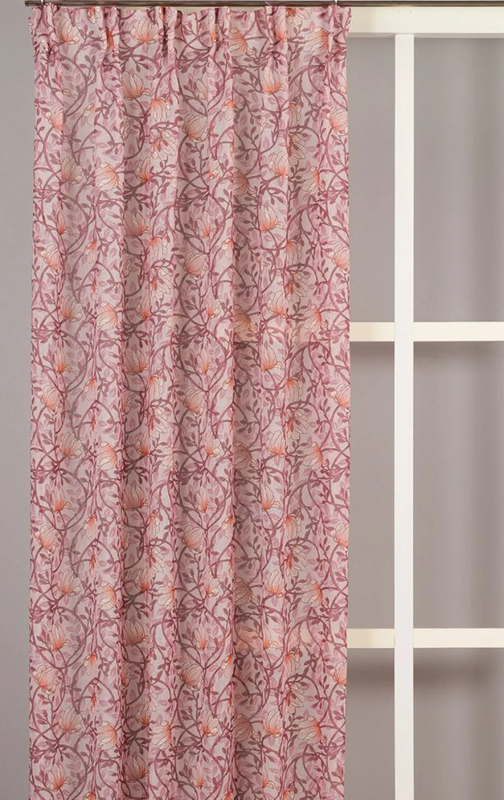 Emma rosa skira gardiner med blomstermönster 140x250cm