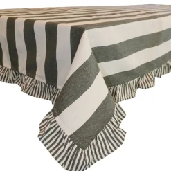 Filippa grön bordsduk 140x250 cm – Randig duk med volang
