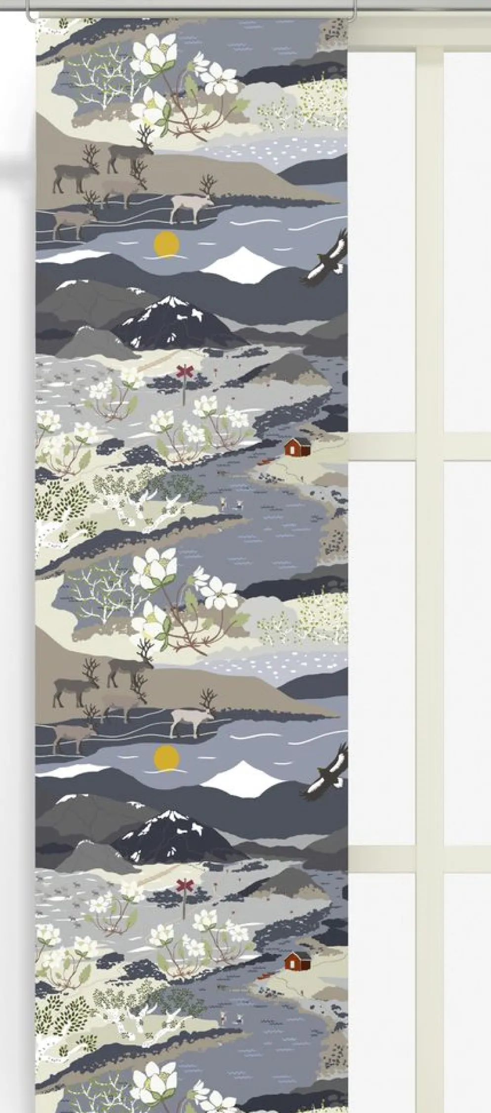 Fjällvandring blå panelgardiner med fjällmotiv