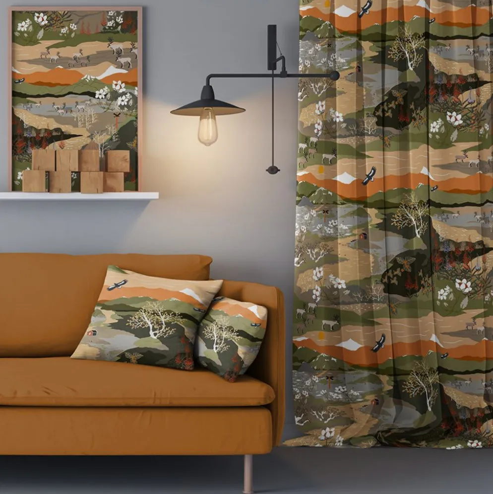 Fjällvandring grön-beige gardiner