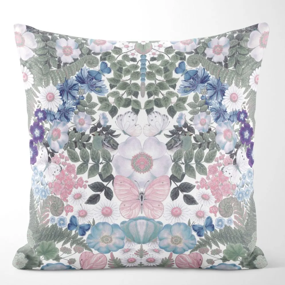 Fjärilsblom kuddfodral turkos-rosa - fjärilar och blommor