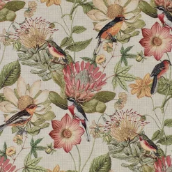 Floral botanic bird möbeltyg - fyllt av blomster och färgsprakande fåglar
