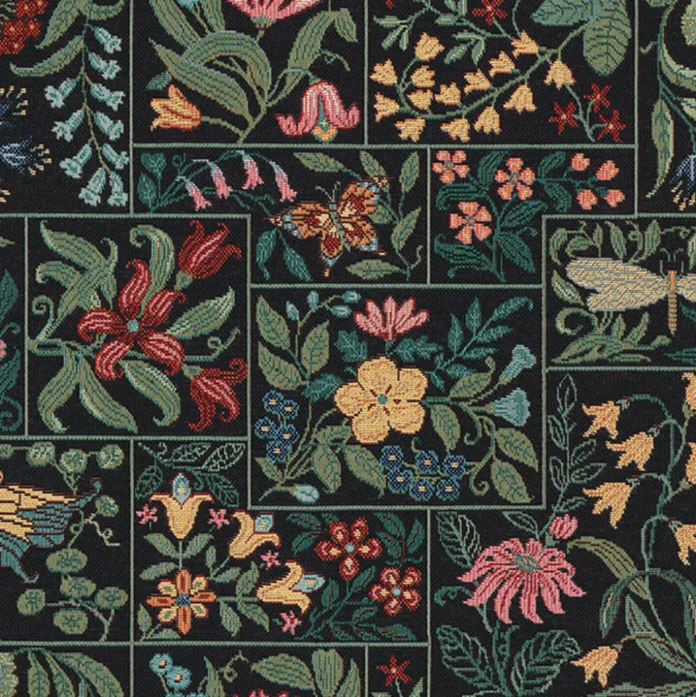 Folklore patch flowers svart möbeltyg