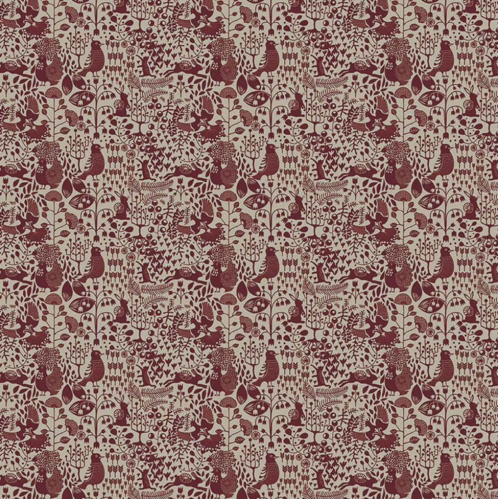 Fýri beige-röd linnelook tyg