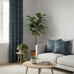 Frostblad Blå – Gardin med stilrent bladmotiv
