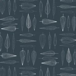 Frostblad blå tyg – metervara med bladmotiv