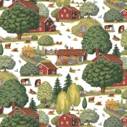 Ginkalunda grön-rött tyg – lantligt mönster med svensk idyll