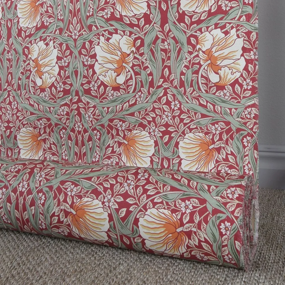 Grace röd tyg - Klassisk blommig Arts and Crafts design