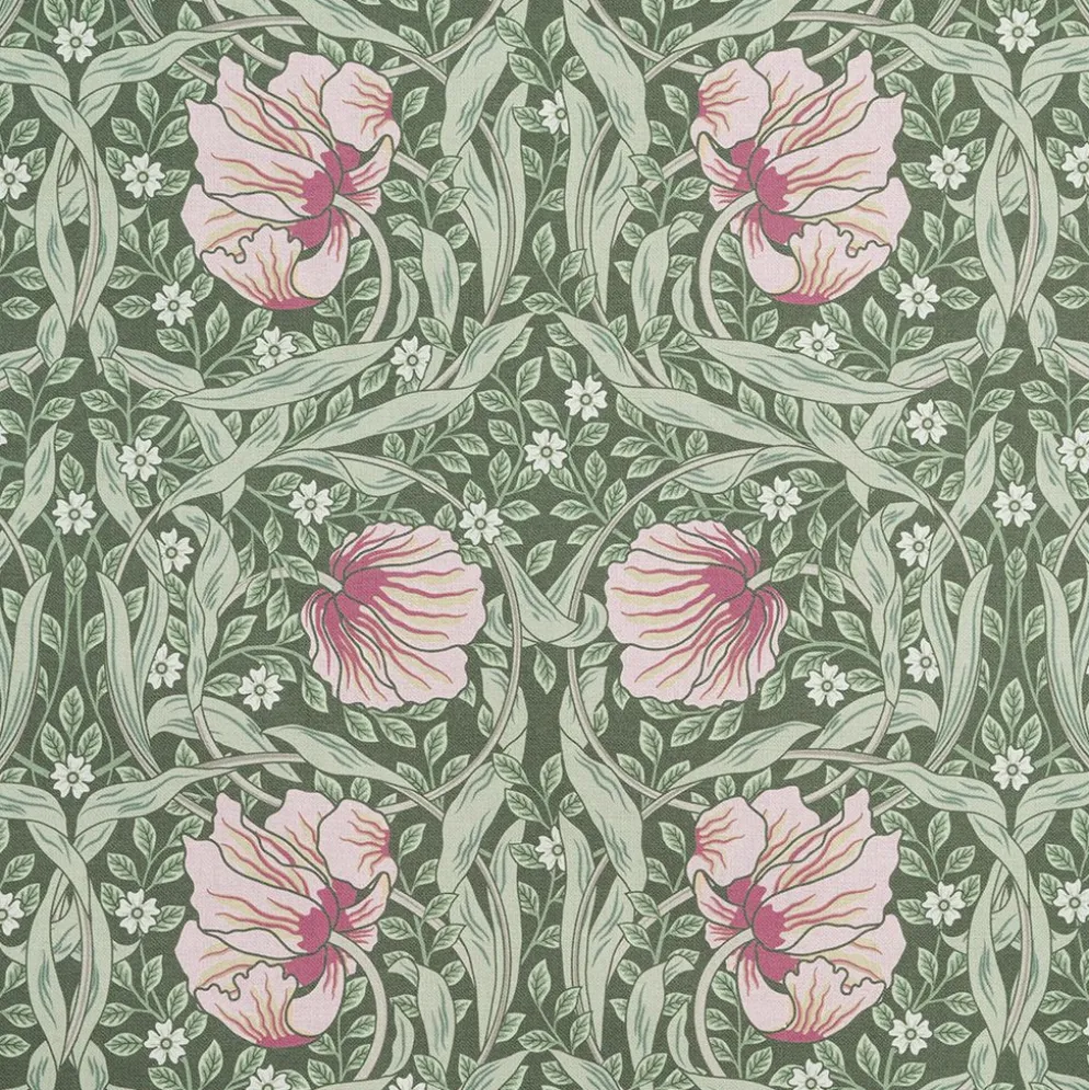 Grace rosa/ljusgrön tyg - Klassisk blommig Arts and Crafts design