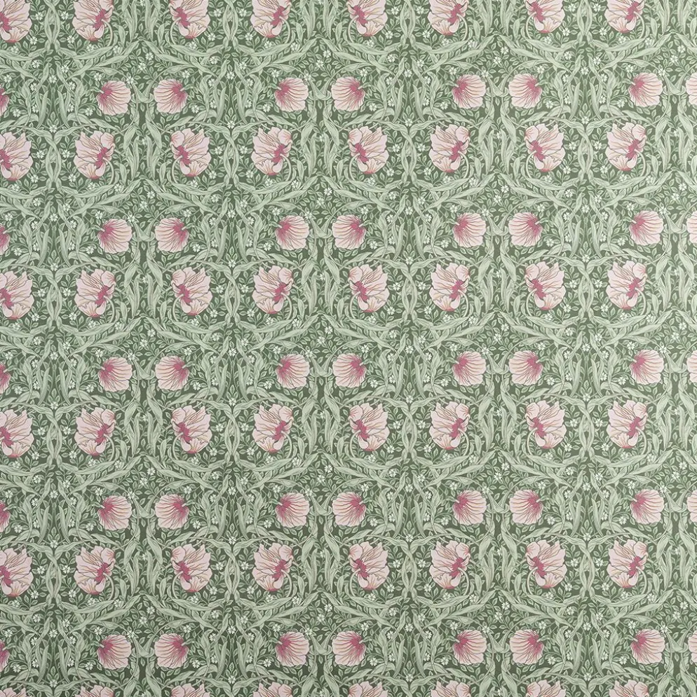 Grace rosa/ljusgrön tyg - Klassisk blommig Arts and Crafts design