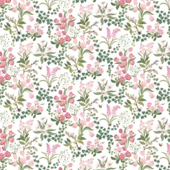 Humlegården rosa-grön tyg med charmigt blomstermotiv