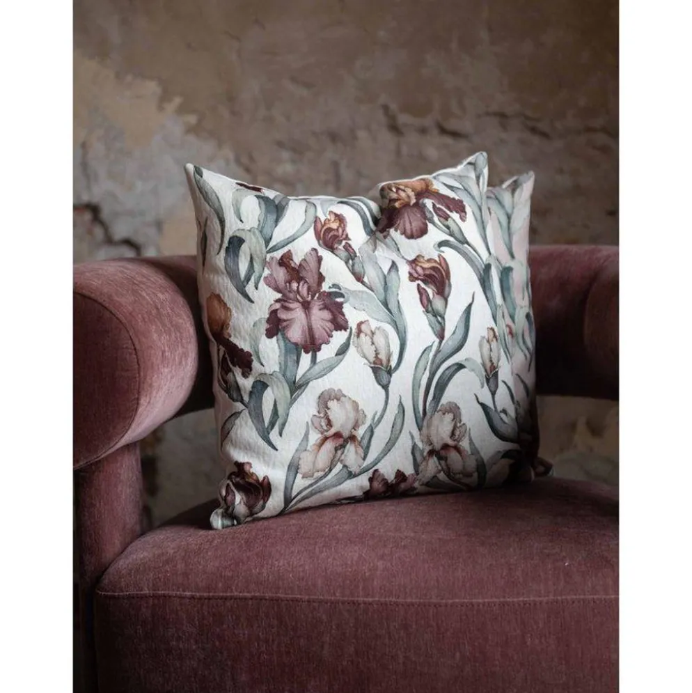 Iris offwhite kuddfodral 48x48cm vackra irisblommor i milda färger