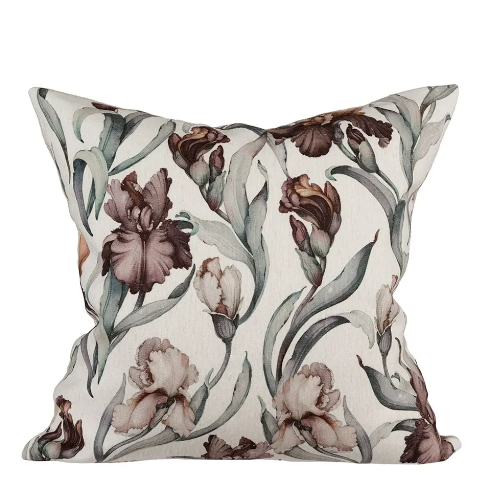 Iris offwhite kuddfodral 48x48cm vackra irisblommor i milda färger