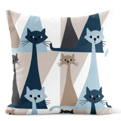 Kitty blå kuddfodral med retro katter