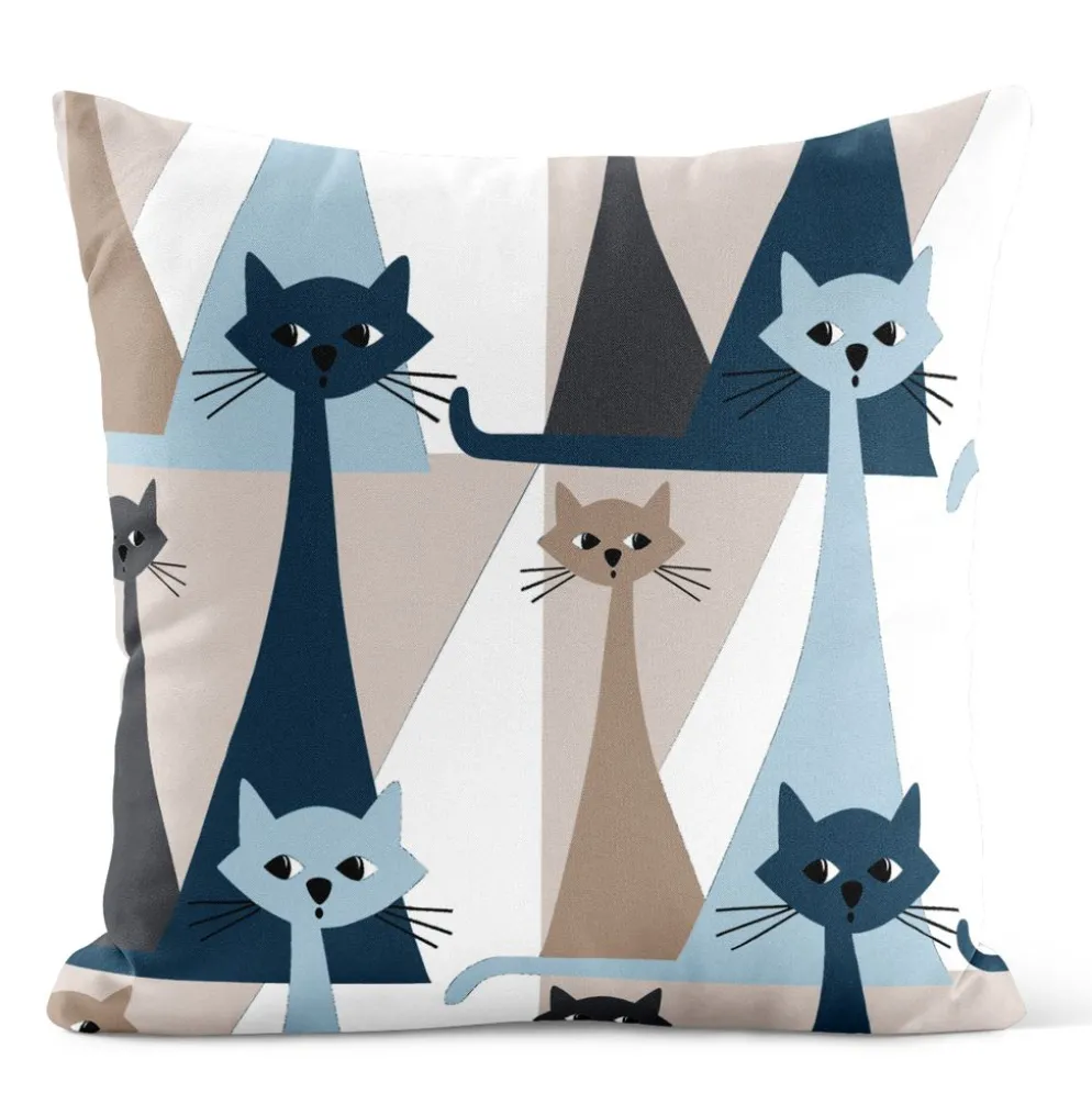 Kitty blå kuddfodral med retro katter