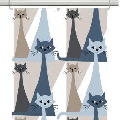 Kitty blå panelgardiner med retro katter