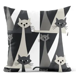 Kitty grå kuddfodral med retro katter
