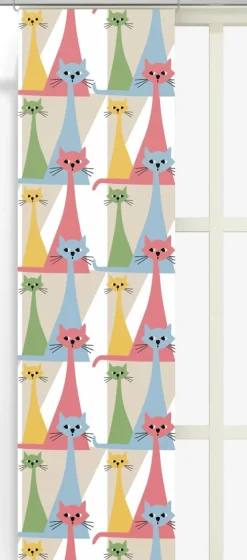 Kitty multi panelgardiner med retro katter