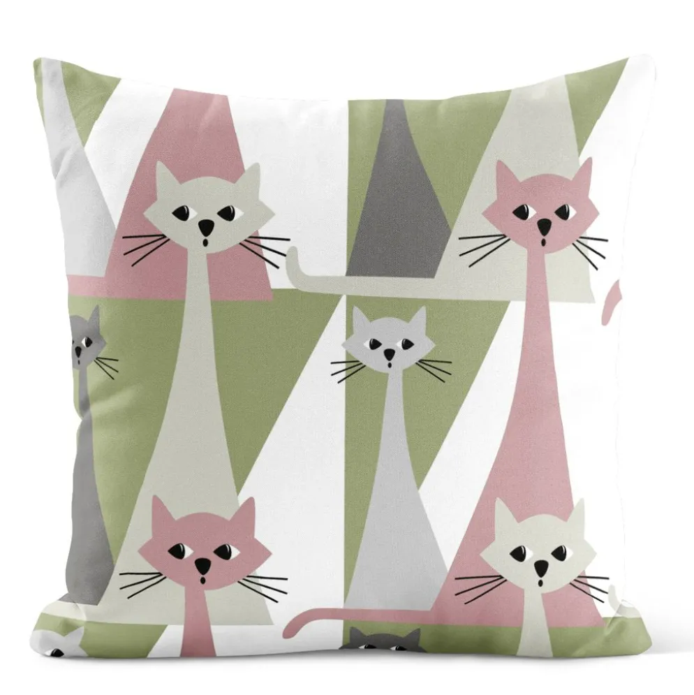 Kitty rosa kuddfodral med retro katter