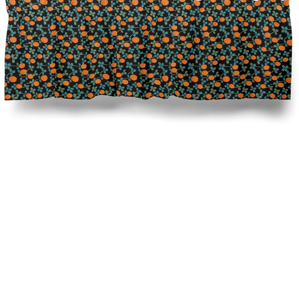 Klöveräng svart-orange gardinkappa metervara