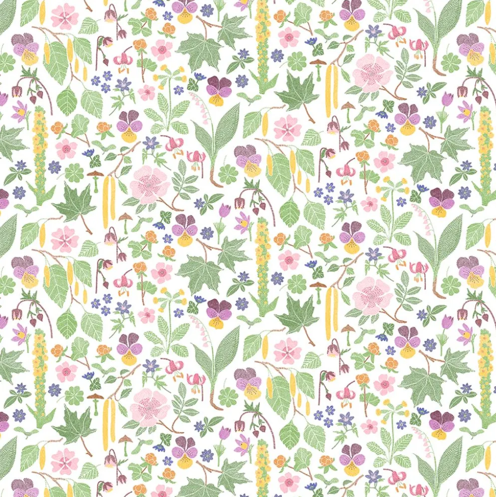 Kungsljus multi – blommigt tyg med nordisk flora