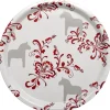 Kurbits beige-röd rund bricka med dalahästar