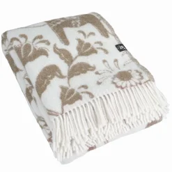 Leksand beige ullpläd 130x170 cm – dalahästar i 100% ull