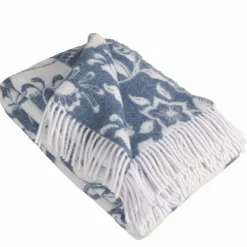 Leksand blå ullpläd 130x170 cm – dalahästar i 100% ull