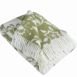 Leksand grön ullpläd 130x170 cm – dalahästar i 100% ull