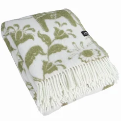 Leksand grön ullpläd 130x170 cm – dalahästar i 100% ull