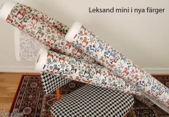 Leksand mini dalablå tyg med traditionellt dalahästtryck