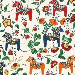 Leksand natur tyg med traditionellt dalahästtryck