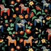 Leksand svart tyg med traditionellt dalahästtryck