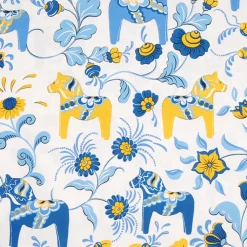 Leksand Sverige tyg med traditionellt dalahästtryck