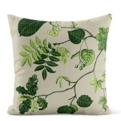 Liv beige-grön kuddfodral i linnelook med naturmotiv