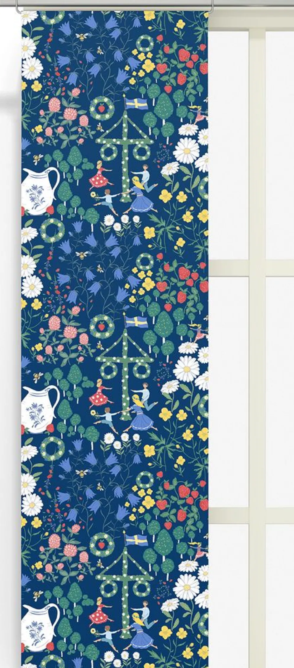 Midsommardans blå panelgardiner