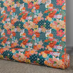 Miyuki bomullstyg med lyckokatter och blomster
