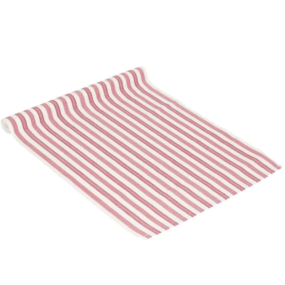 Nina rosa randig bordslöpare i bomull 35x120cm