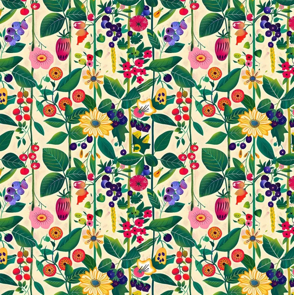 Nordisk Flora tyg - skandinaviska bär och blommor