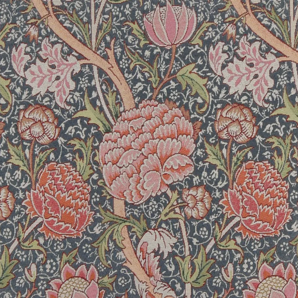 Rosengömma blå - slitstarkt gobelängtyg i arts & crafts-stil