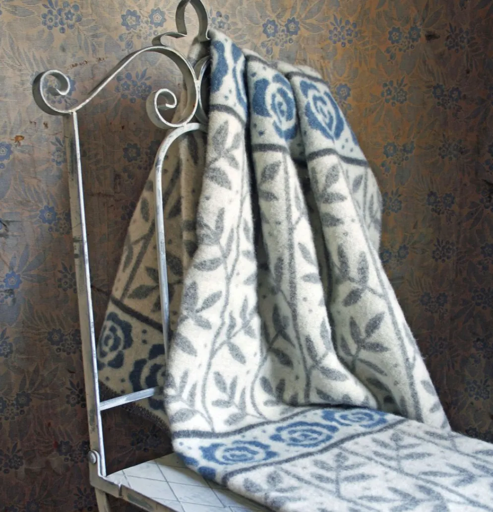 Rosengård grå-blå ullfilt 130x180cm- Kerstin Landström Design